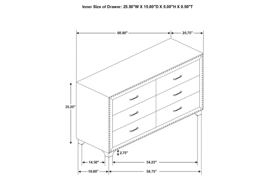 Melody 6-drawer Upholstered Dresser Grey 223383 Comming Soon