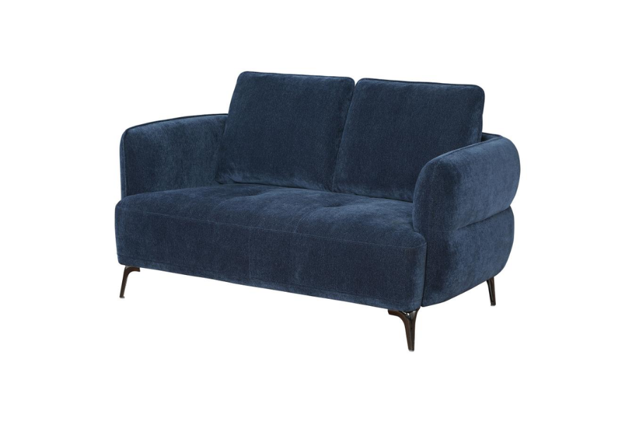 Lively Chenille Upholstered Modern Track Arm Loveseat Blue 509042