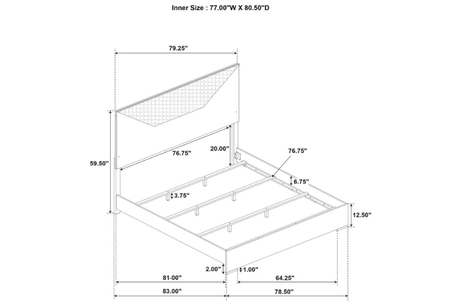 Ives Eastern King Panel Bed LED Headboard Grey High Gloss 224971Q