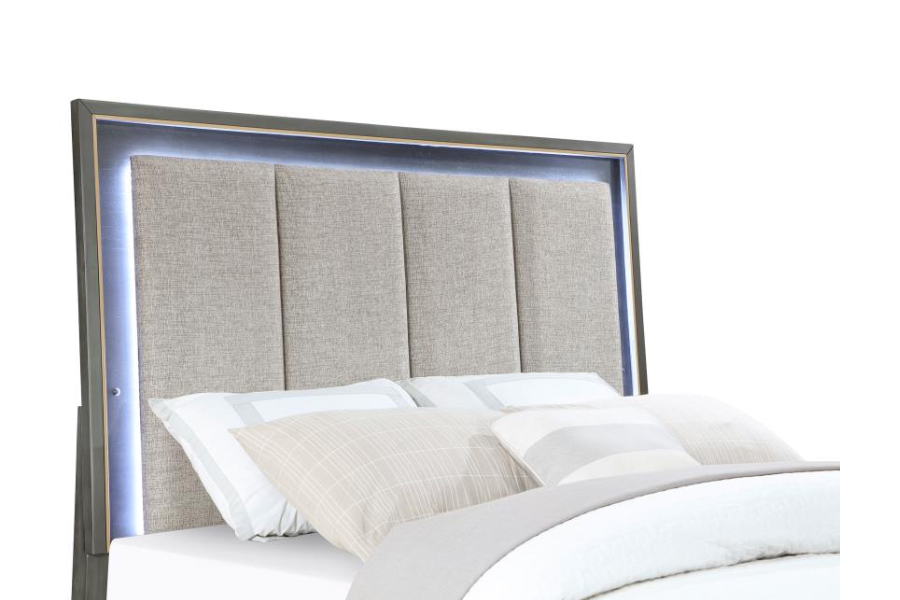 Kieran Wood Queen LED Panel Bed Grey	224741Q