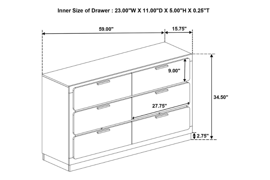 Caraway 6-drawer Dresser White 224773