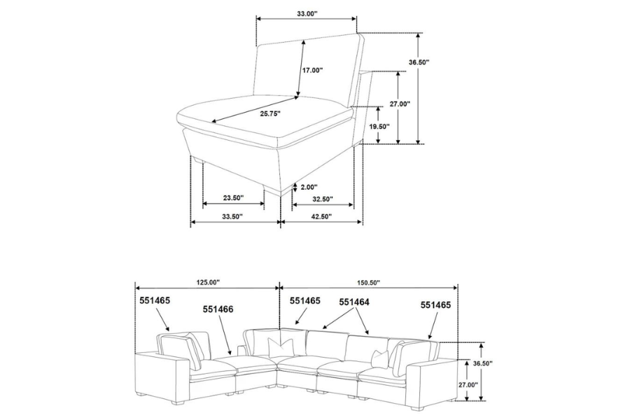 Lakeview 5-piece Upholstered Modular Sectional Chocolate 551464-SETB