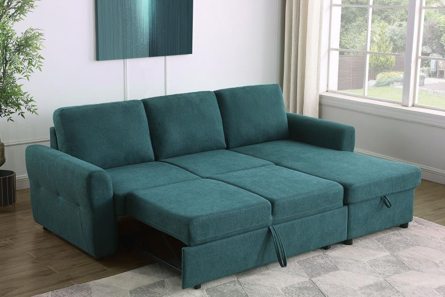 Samantha Upholstered Storage Sleeper Sectional Sofa Teal 511087