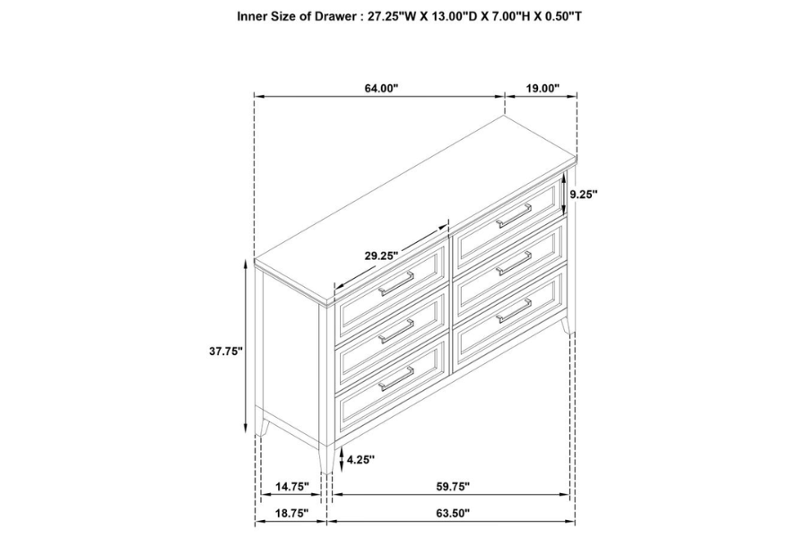 Juego de dormitorio Marielle de 5 piezas con cama tamaño king en color blanco desgastado 224841KE-S5 