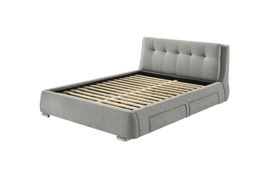 Cama Queen con paneles de almacenaje tapizados Fenbrook en gris 300523Q 