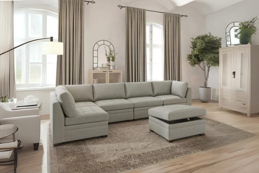 Thomasville Tisdale Modular Sectional 5-piece Boucle with Storage Ottoman Floor Model