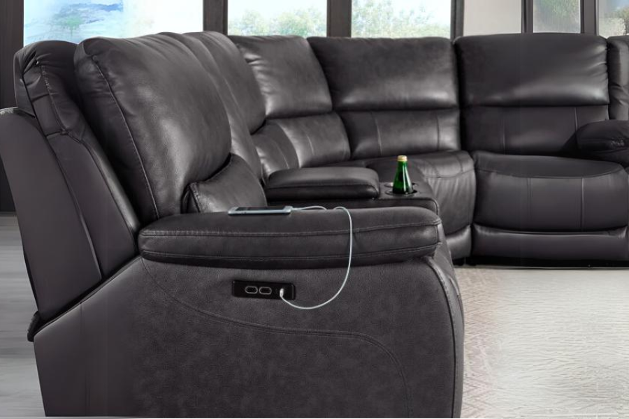 Wylder Leather Power Reclining Sectional with Power Headrests Floor Model