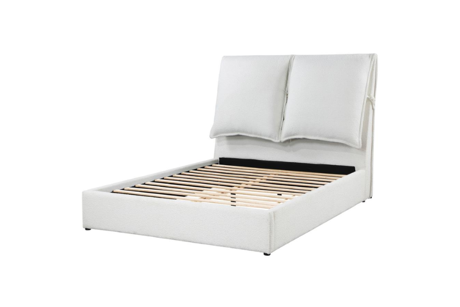 Cama King con paneles tapizados Gwendoline, estilo oriental, color blanco 306040KE 