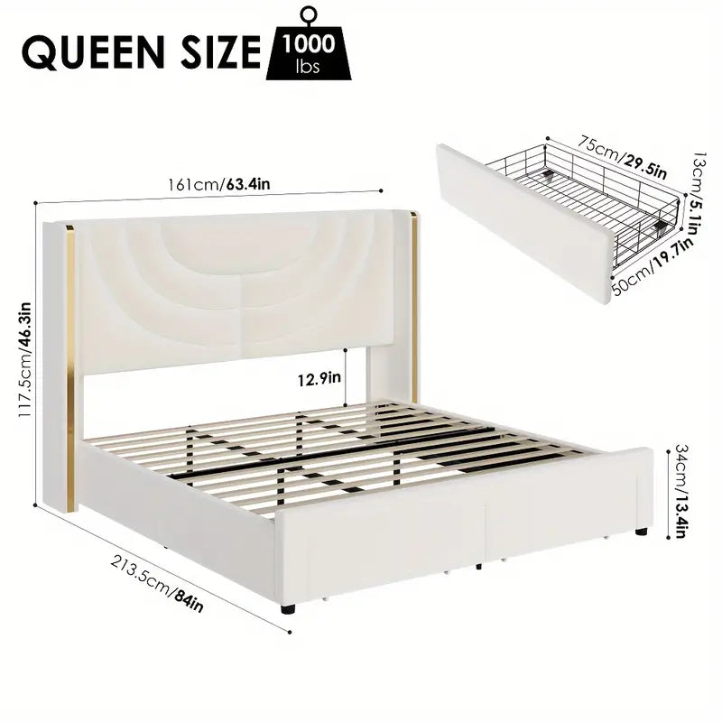 Upholstered LED Bed Frame