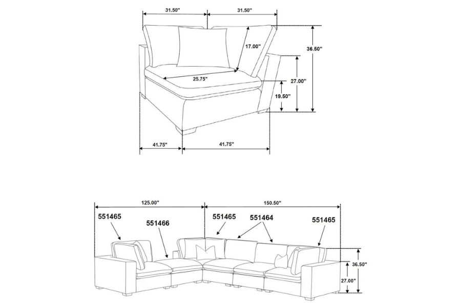 Lakeview 6-piece Upholstered Modular Sectional Chocolate 551464-SETA