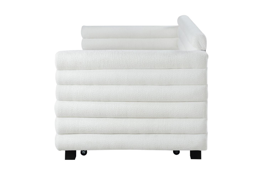 Patricia Boucle Upholstered Twin Day Bed with Trundle White 300716