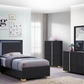 Cama doble con paneles LED de madera Marceline en color negro 222831T 