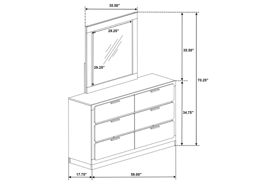 Caraway 6-drawer Dresser with Mirror White	224773M