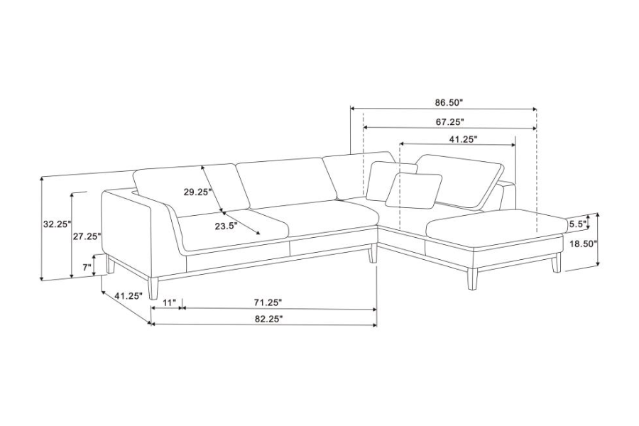 Persia Upholstered Track Arm Sectional Sofa Grey 508857