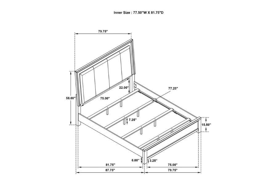 Kieran Wood Eastern King LED Panel Bed Grey 224741KE