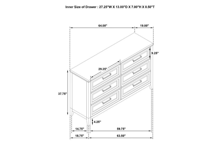 Marielle 6-drawer Bedroom Dresser Distressed White 224843