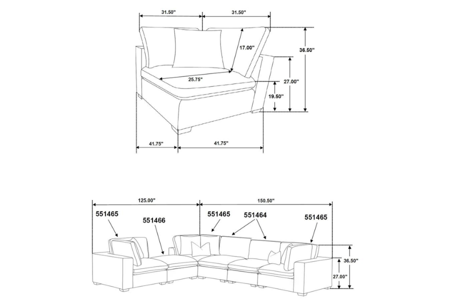 Lakeview 6-piece Upholstered Modular Sectional Chocolate 551464-SET