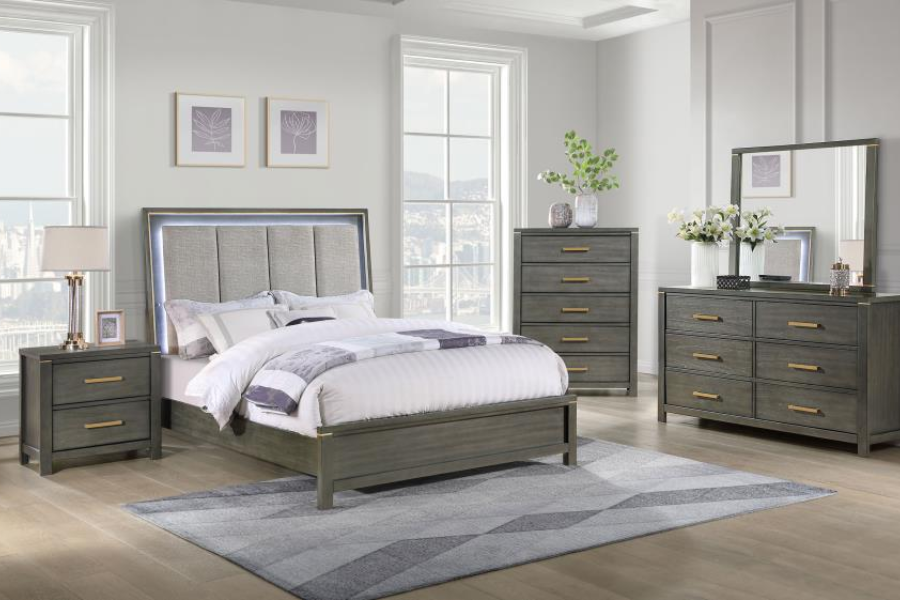 Kieran Wood Queen LED Panel Bed Grey	224741Q