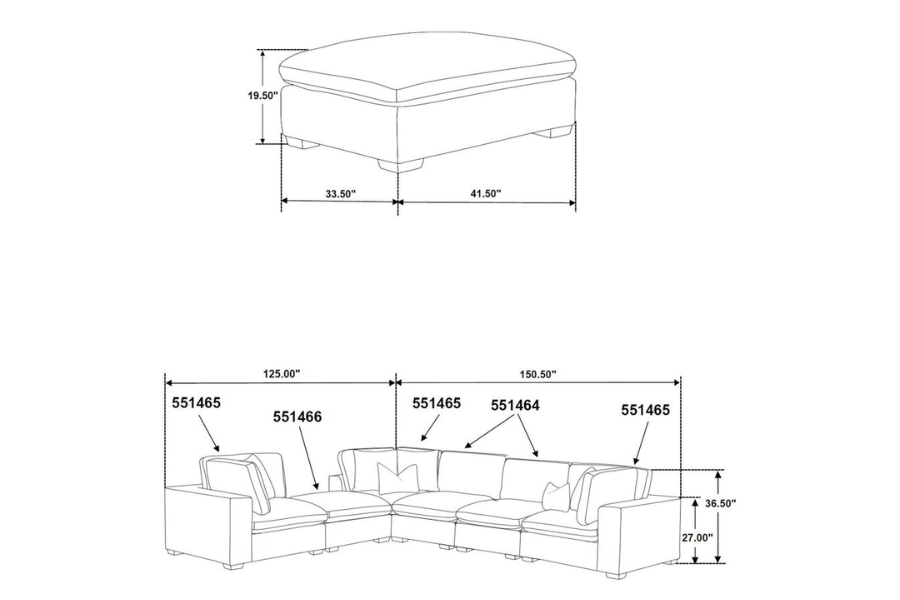 Seccional modular tapizado de 5 piezas Lakeview en color chocolate 551464-SETB 