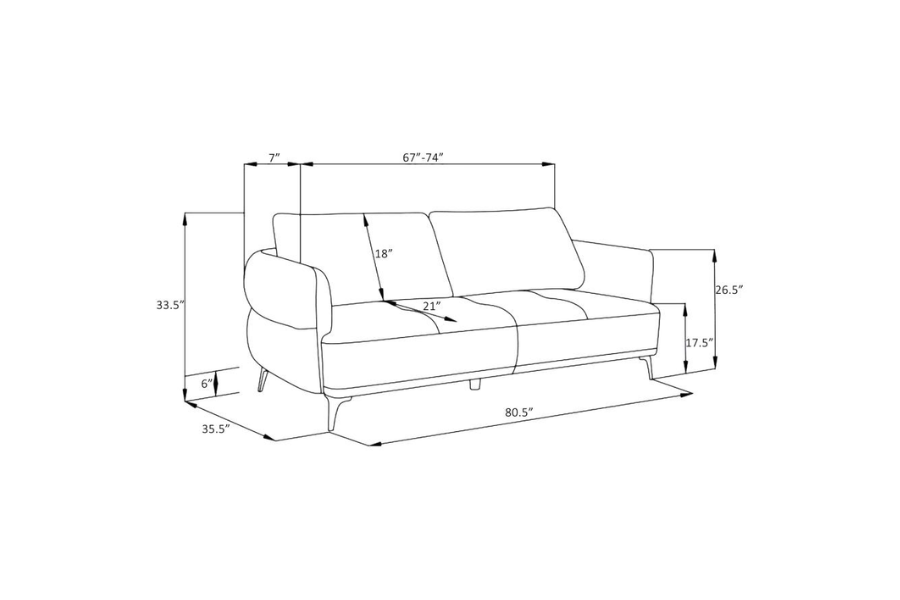 Lively Chenille Upholstered Modern Track Arm Sofa Blue 509041