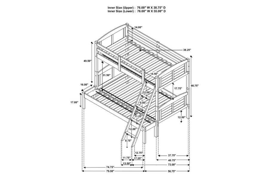 Flynn Wood Twin Over Full Bunk Bed Weathered Brown 400809