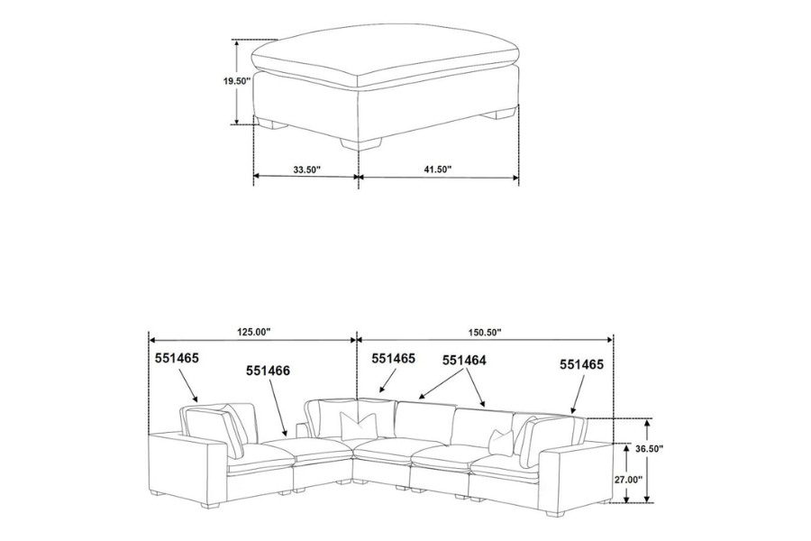 Lakeview 6-piece Upholstered Modular Sectional Chocolate 551464-SET