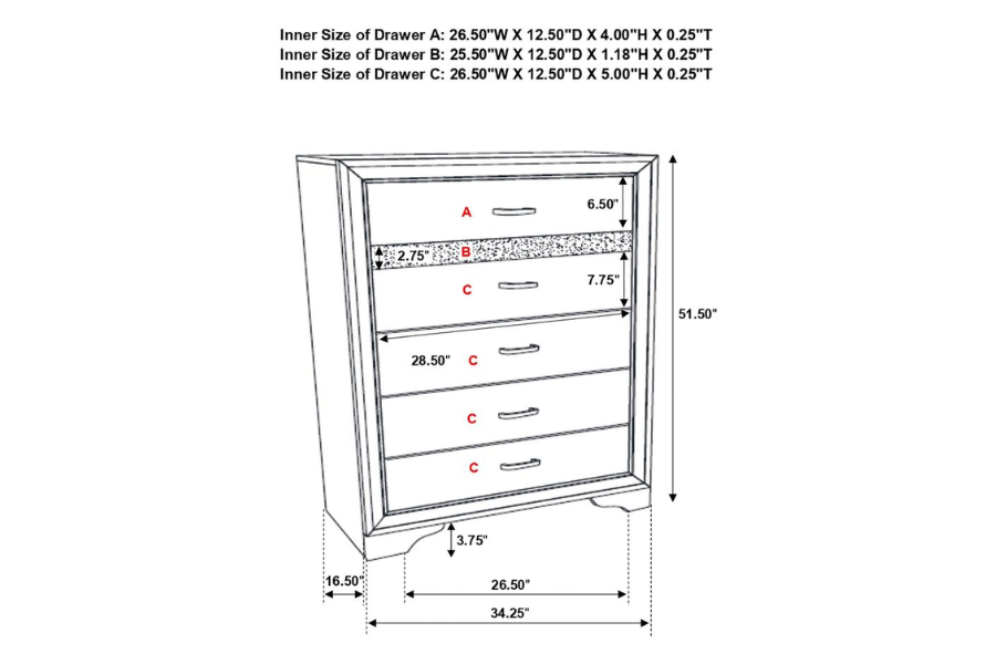 Miranda 5-drawer Bedroom Chest White 205115 Comming Soon