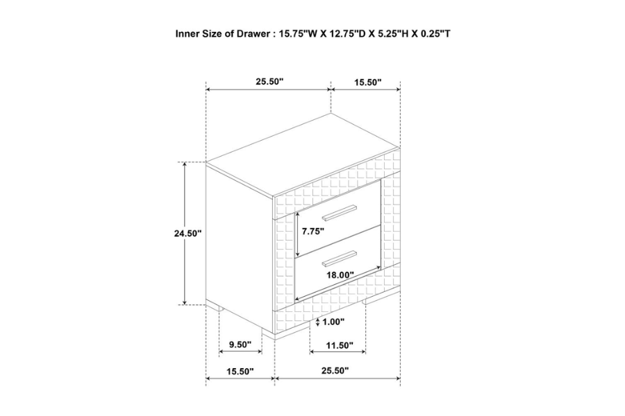 Ives 2-drawer Nightstand Bedside Table Grey High Gloss 224972