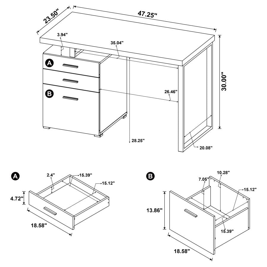 Brennan 3-drawer Office Desk White 800325