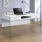 Dobrev 2-drawer Writing Desk Glossy White and Clear 800829