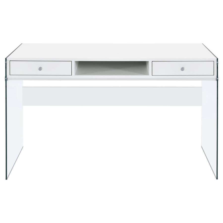 Dobrev 2-drawer Writing Desk Glossy White and Clear 800829