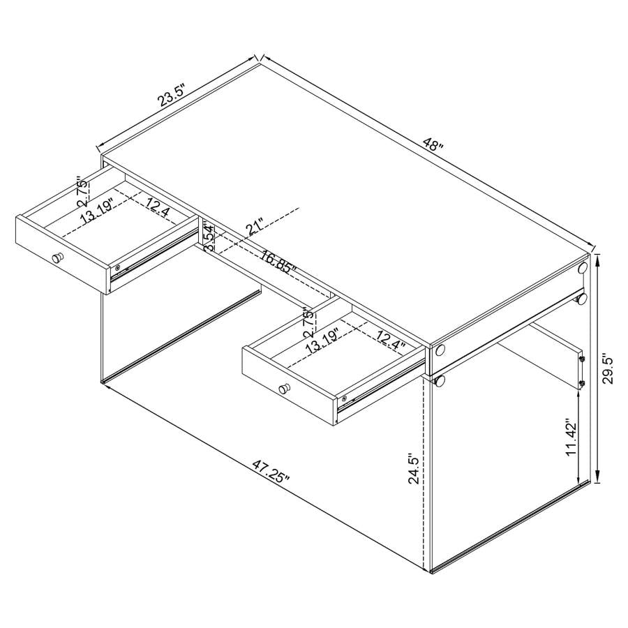 Dobrev 2-drawer Writing Desk Glossy White and Clear 800829