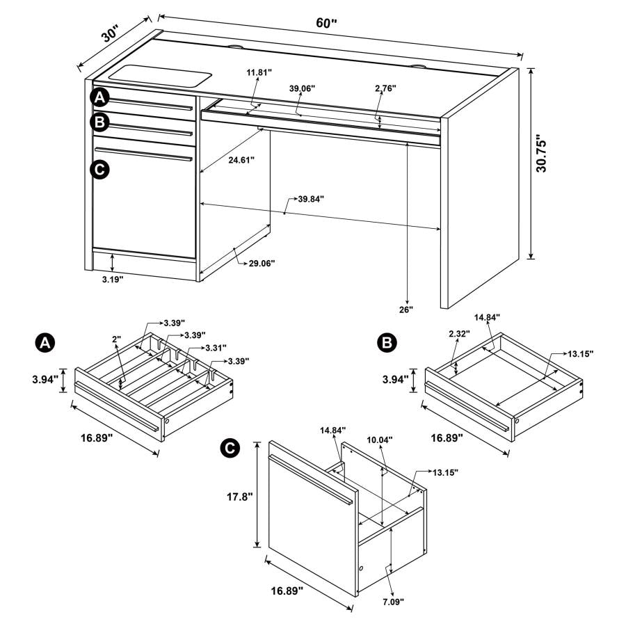 Halston 3-drawer Connect-it Office Desk Cappuccino 800982