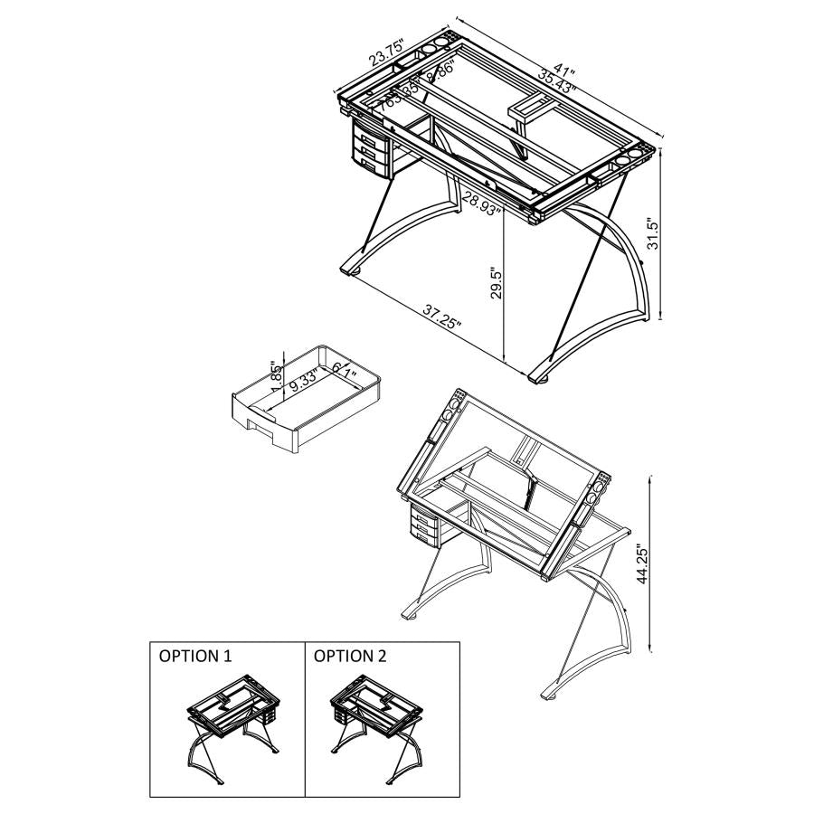 Melo 3-Drawer Drafting Desk Champagne 800986