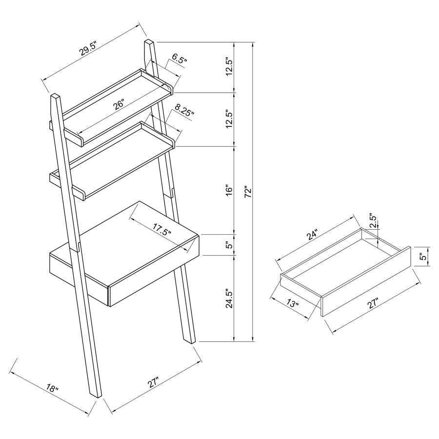 Conjunto de escritorio de escalera de 3 piezas y 1 cajón Colella Cappuccino 