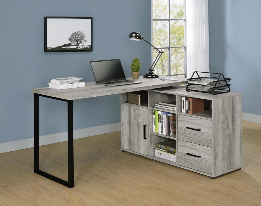 Hertford L-shape Office Desk with Storage Grey Driftwood 804462