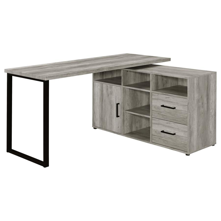 Hertford L-shape Office Desk with Storage Grey Driftwood 804462