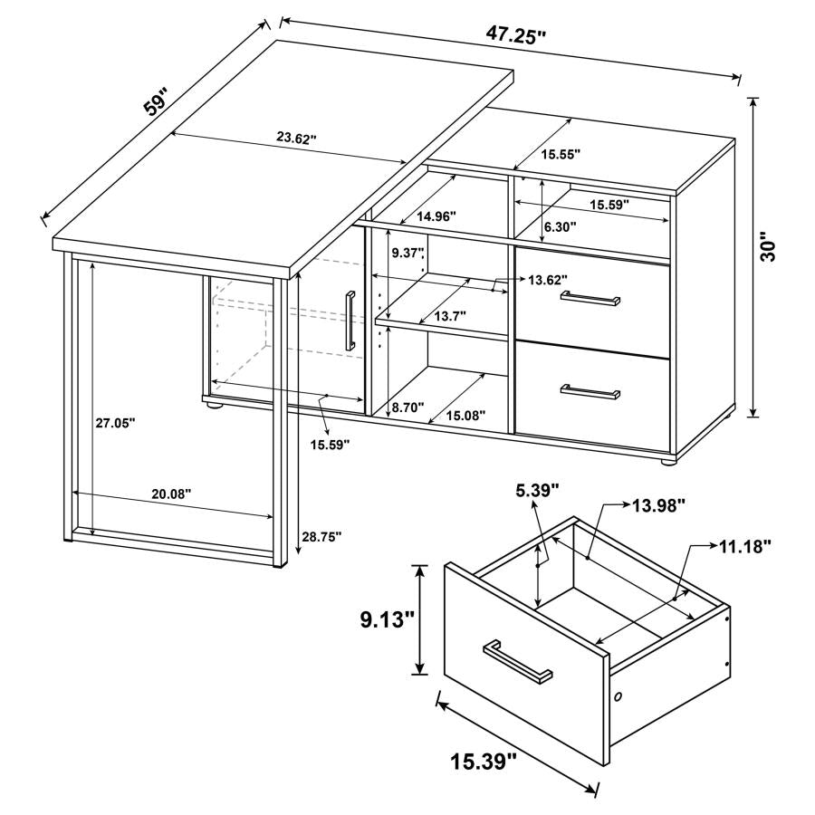 Hertford L-shape Office Desk with Storage Grey Driftwood 804462