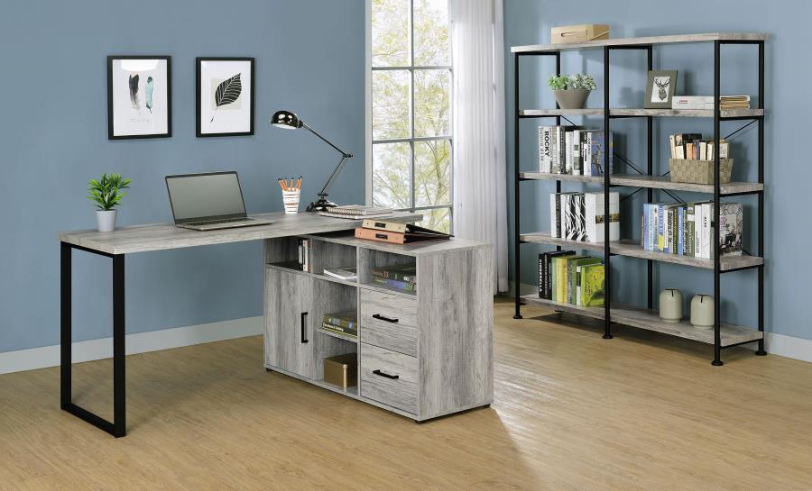 Hertford L-shape Office Desk with Storage Grey Driftwood 804462