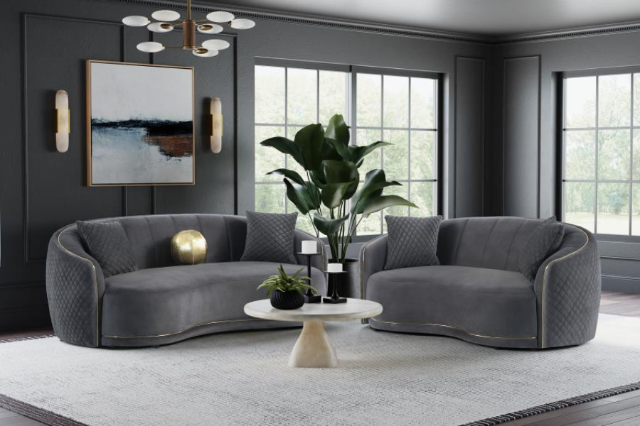 Brookside Velvet Upholstered Curved Loveseat Dark Grey 504845 Comming Soon