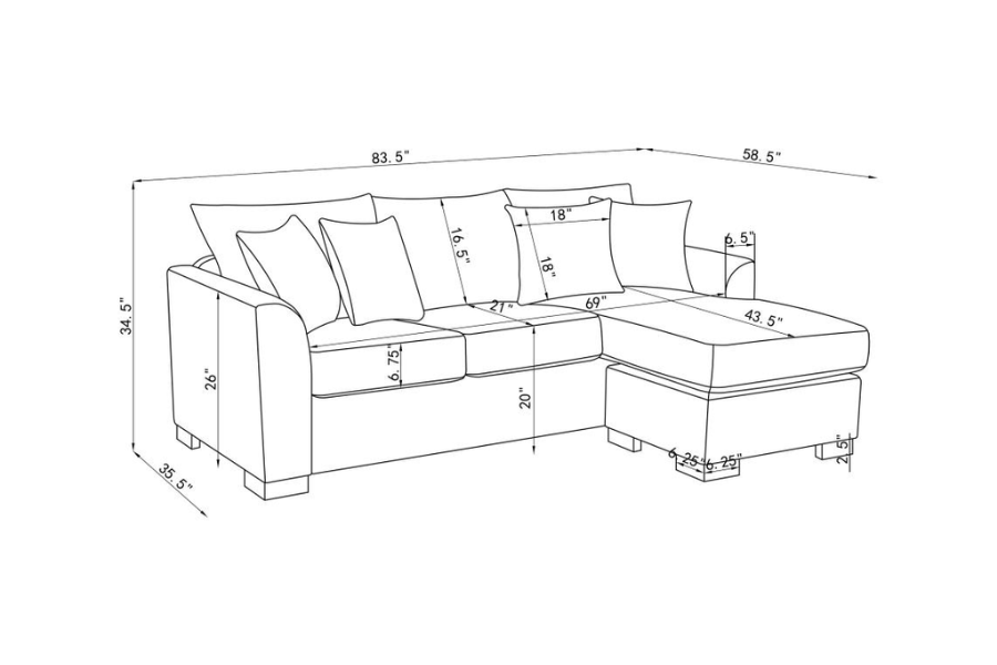 Storey Upholstered Sleeper Sectional Chaise Sofa Camel 504778