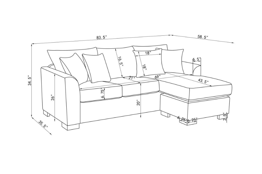 Storey Upholstered Sleeper Sectional Chaise Sofa Dark Grey 504777