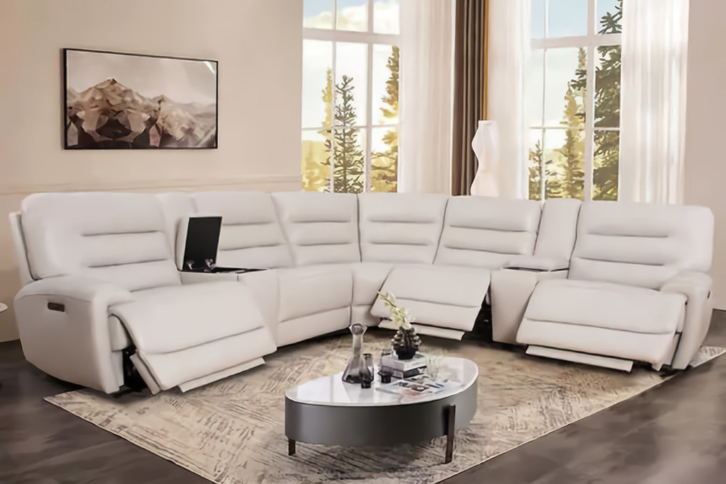 Aubrey 7-piece Leather Power Zero Gravity Reclining Sectional with Power Headrests