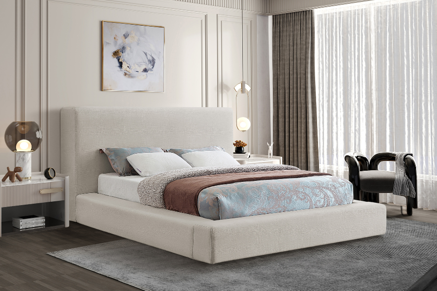 Cama de tela texturizada Devin Linen SKU: DevinBeige-F