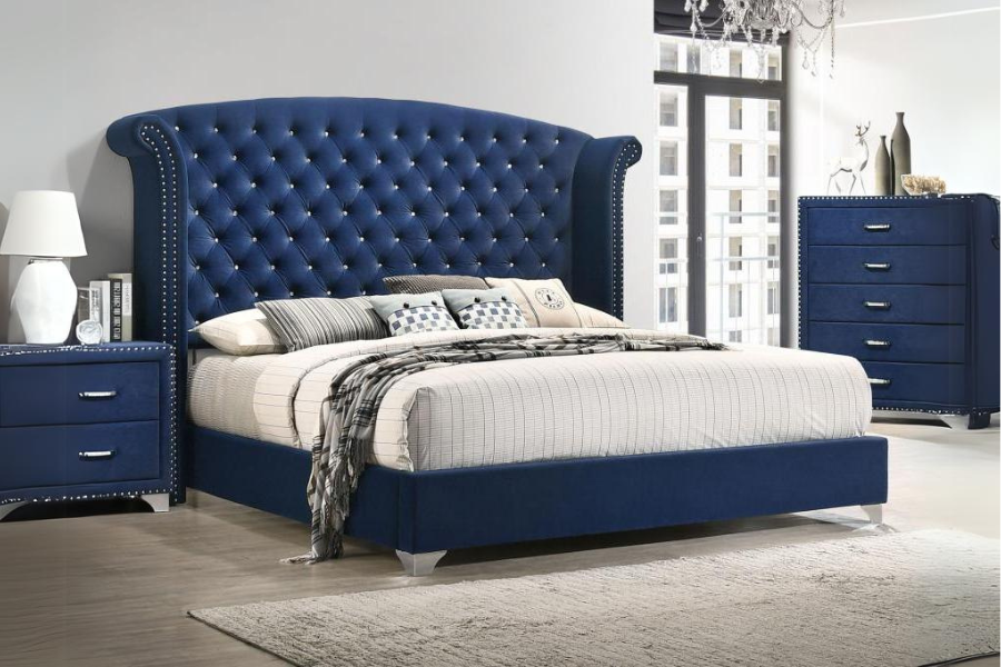 Cama Queen Melody tapizada con respaldo alto, color gris 223381Q 