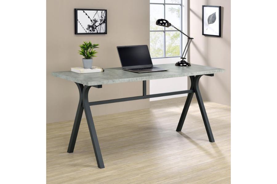 Tatum Rectangular Writing Desk Cement and Gunmetal 805891