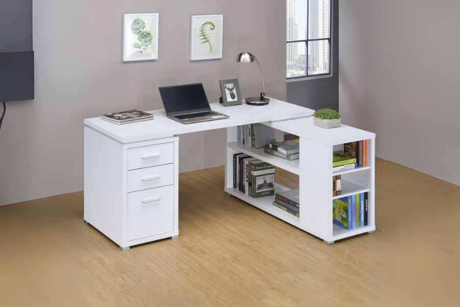 Yvette L-shape Office Desk White 800516