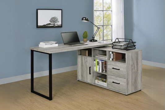 Hertford L-shape Office Desk with Storage Grey Driftwood 804462