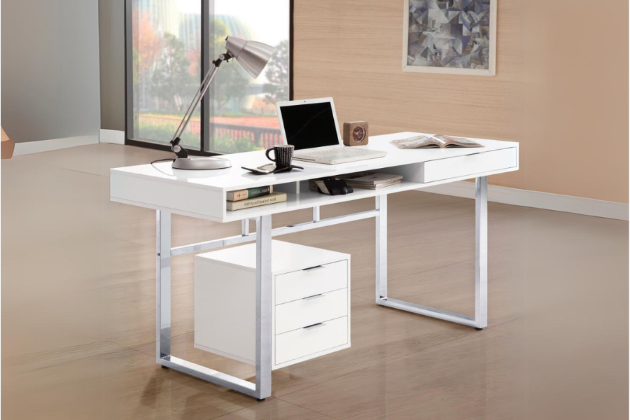 Whitman 4-drawer Writing Desk Glossy White 800897