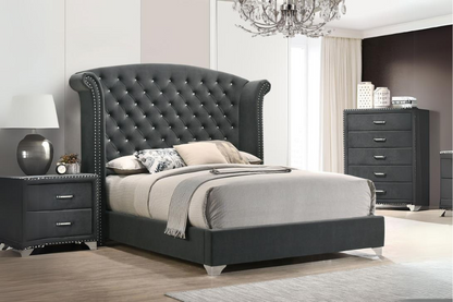 Cama Queen Melody tapizada con respaldo alto, color gris 223381Q 